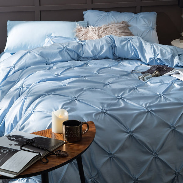 Washed Silk Bedding Set 4pcs - Soft Blue