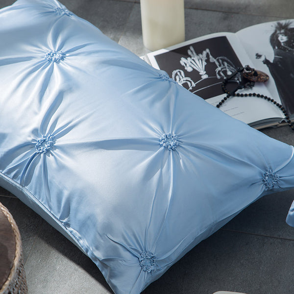 Washed Silk Bedding Set 4pcs - Soft Blue