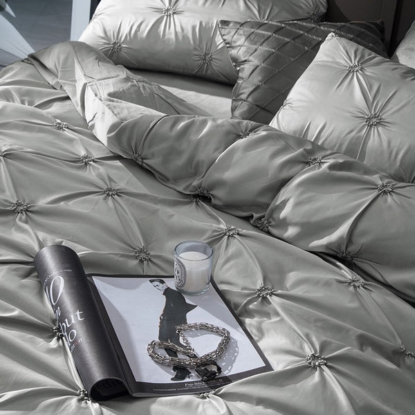 Washed Silk Bedding Set 4pcs - Dark Grey