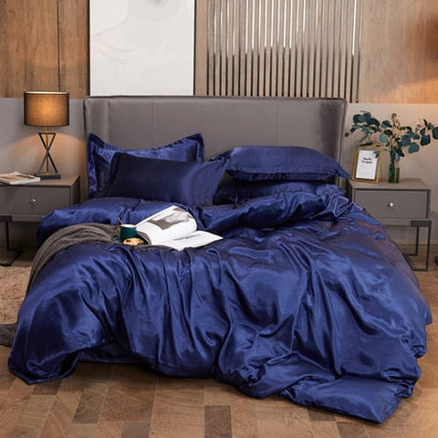 Satin Bedding Set - Navy