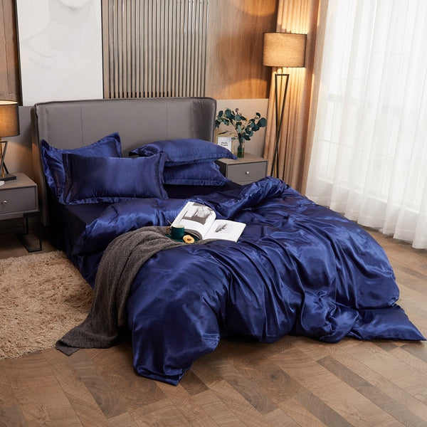 Satin Bedding Set - Navy