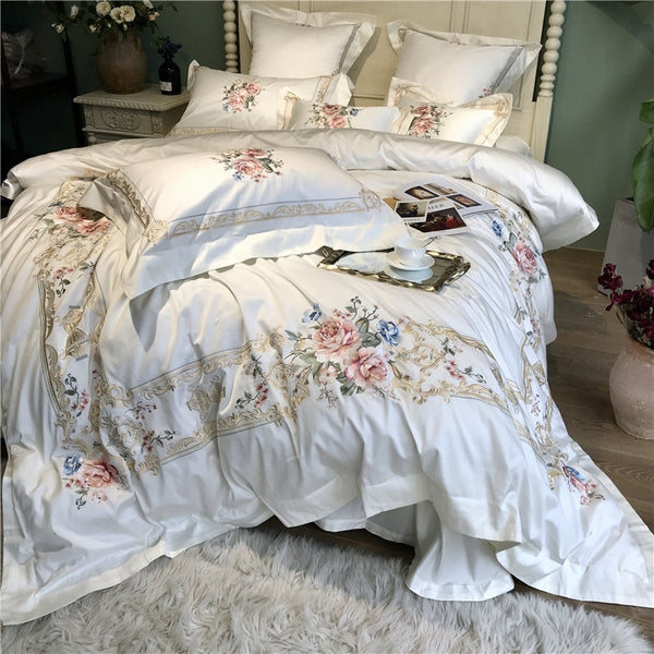 Egyptian Cotton Luxury Embroidery White Bedding Set