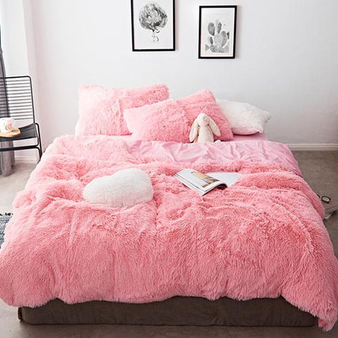 Therapeutic Fluffy Velvet Fleece Quilt Cover Set - Pink