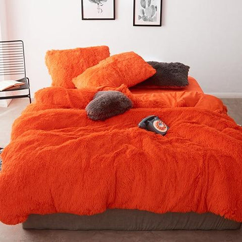 Therapeutic Fluffy Velvet Fleece Quilt Cover Set - Orange