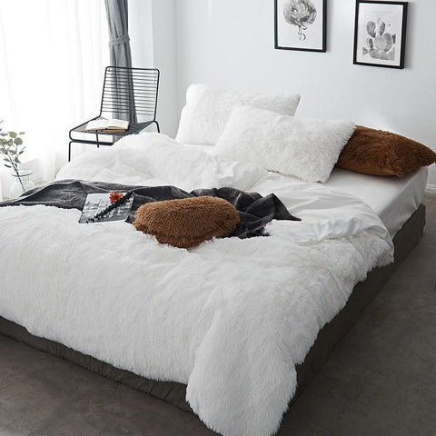 Therapeutic Fluffy Velvet Fleece Quilt Cover and Pillowcases - White