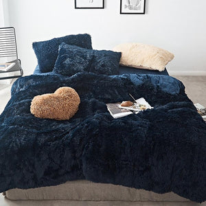 Therapeutic Fluffy Velvet Fleece Quilt Cover Set - Dark Blue