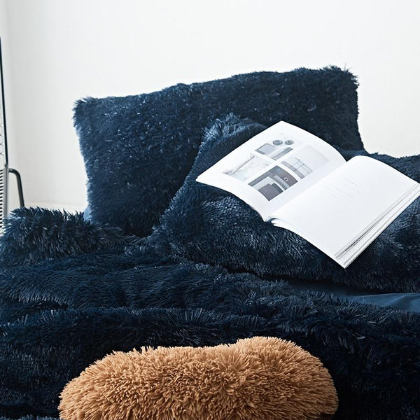 Therapeutic Fluffy Velvet Fleece Quilt Cover Set - Dark Blue