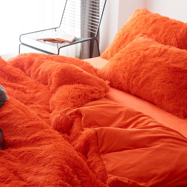 Therapeutic Fluffy Velvet Fleece Quilt Cover Set - Orange