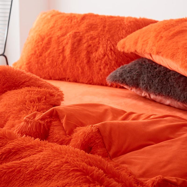Therapeutic Fluffy Velvet Fleece Quilt Cover Set - Orange