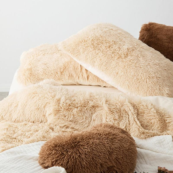 Therapeutic Fluffy Faux Mink & Velvet Fleece Quilt Cover Set - Camel