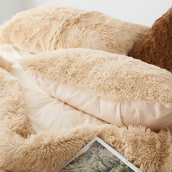 Therapeutic Fluffy Velvet Fleece Quilt Cover and Pillowcases - Camel