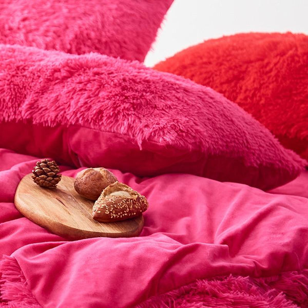 Therapeutic Fluffy Velvet Fleece Quilt Cover Set - Hot Pink