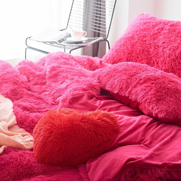 Therapeutic Fluffy Velvet Fleece Quilt Cover Set - Hot Pink