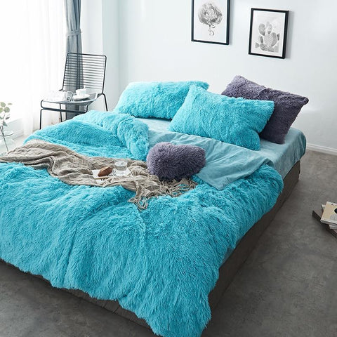 Therapeutic Fluffy Velvet Fleece Quilt Cover and Pillowcases - Turquoise