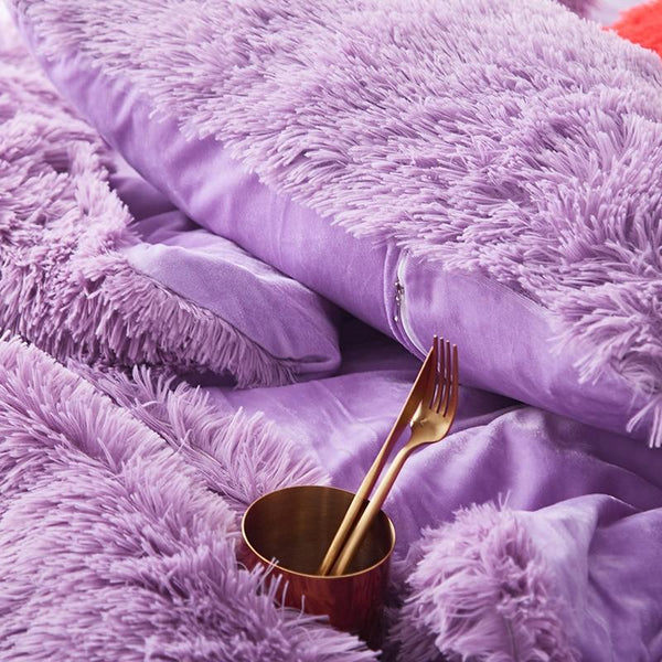 Therapeutic Fluffy Velvet Fleece Quilt Cover Set - Purple