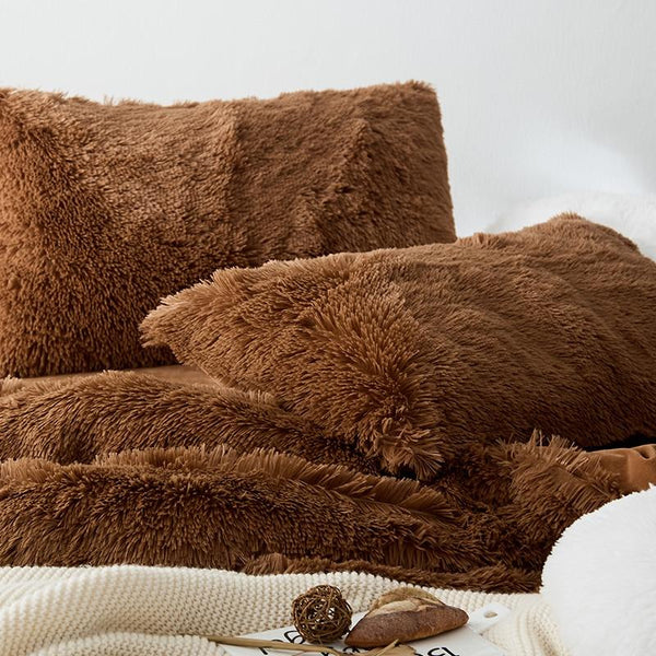 Therapeutic Fluffy Velvet Fleece Quilt Cover and Pillowcases - Brown