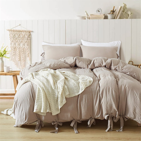 Bowknot Bedding Set - Tan