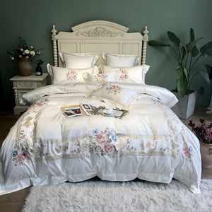 Egyptian Cotton Luxury Embroidery White Bedding Set