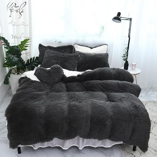 Therapeutic Fluffy Lambswool Quilt Cover with Pillowcases - Charcoal