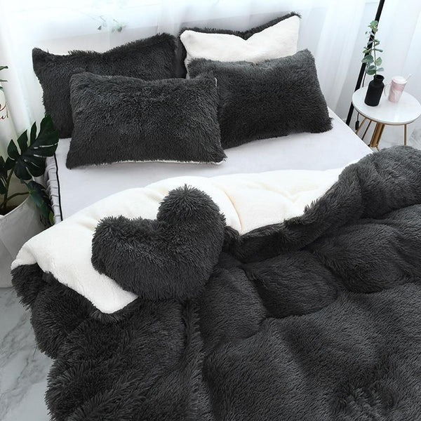 Therapeutic Fluffy Lambswool Quilt Cover Set - Charcoal