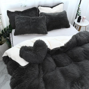 Therapeutic Fluffy Lambswool Quilt Cover with Pillowcases - Charcoal