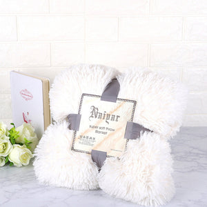Therapeutic White Fluffy Velvet Fleece Throw Blanket - Cot to Queen Size
