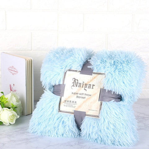Therapeutic Soft Blue Fluffy Velvet Fleece Throw Blanket - Cot to Queen Size