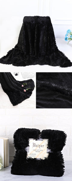 Therapeutic Black Fluffy Velvet Fleece Throw Blanket - Cot to Queen Size