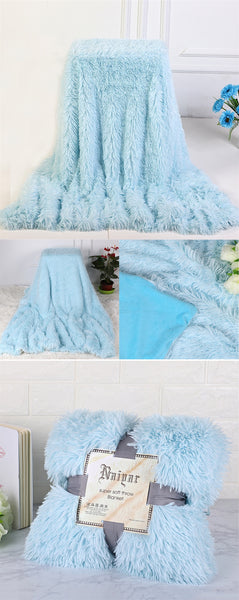 Therapeutic Soft Blue Fluffy Velvet Fleece Throw Blanket - Cot to Queen Size