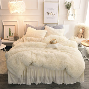 Therapeutic PomPom Fluffy Mink Fleece Bed Set - Cream