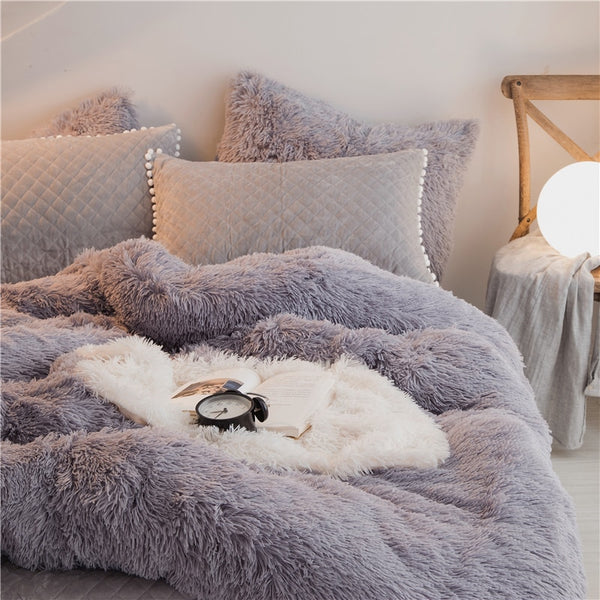 Therapeutic Fluffy Mink Fleece Bed Set - Quilt cover and Fluffy Pillowcases -  Light Grey