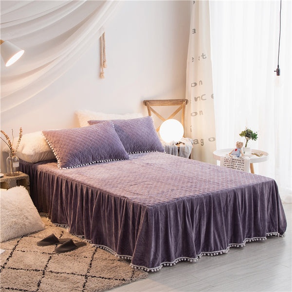 Therapeutic PomPom Fluffy Mink Fleece Bed Set - Dark Night