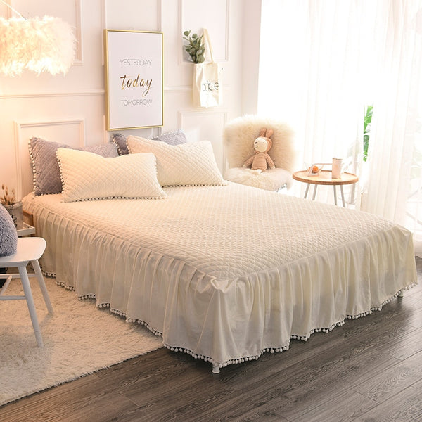 Therapeutic PomPom Fluffy Mink Fleece Bed Set - Cream